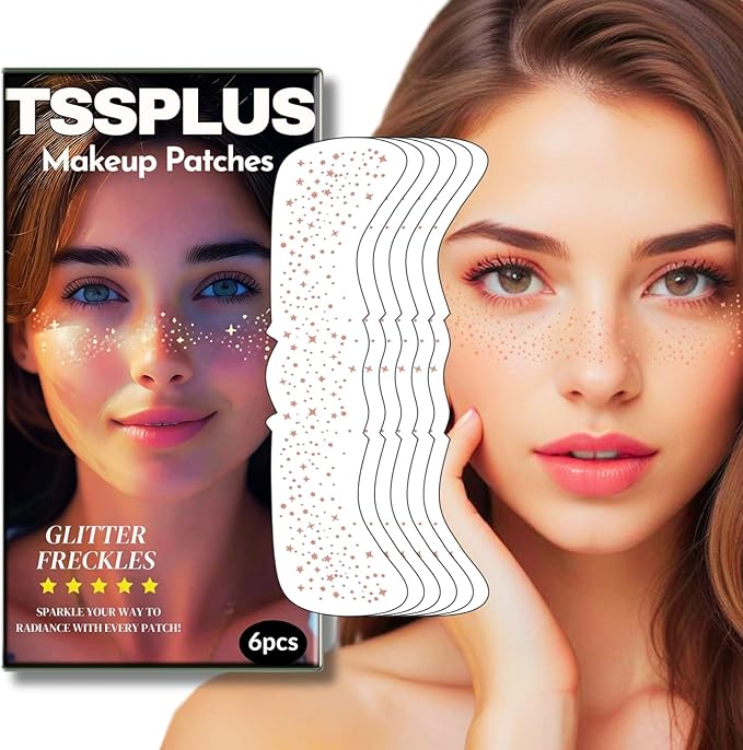 Glitter Freckles Face Tattoo - 6PCS Rose Gold Glitter Freckle Tattoos for Women, Sparkle Freckles for Face, Fake Freckles Glitter Makeup, Freckle Stickers for Face & Body (Rose Gold)