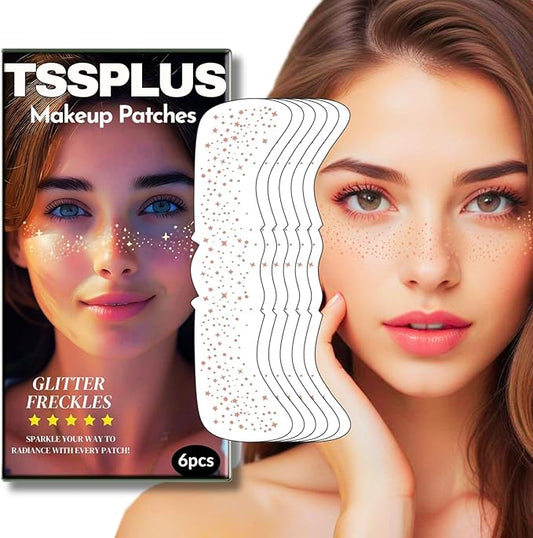Glitter Freckles Face Tattoo - 6PCS Rose Gold Glitter Freckle Tattoos for Women, Sparkle Freckles for Face, Fake Freckles Glitter Makeup, Freckle Stickers for Face & Body (Rose Gold)