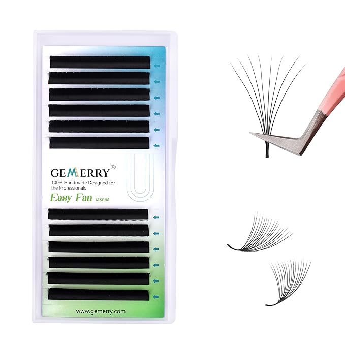 GEMERRY Eyelash Extension Volume Lash Extensions Rapid Blooming 03 05 07 C/D Curl 8-20mm Easy Fan Lash Extensions Mixed & Single Length Tray Self Fanning Lash Extension（0.07-D-10)