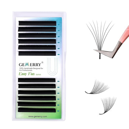 GEMERRY Eyelash Extension Volume Lash Extensions Rapid Blooming 03 05 07 C/D Curl 8-20mm Easy Fan Lash Extensions Mixed & Single Length Tray Self Fanning Lash Extension（0.07-D-10)