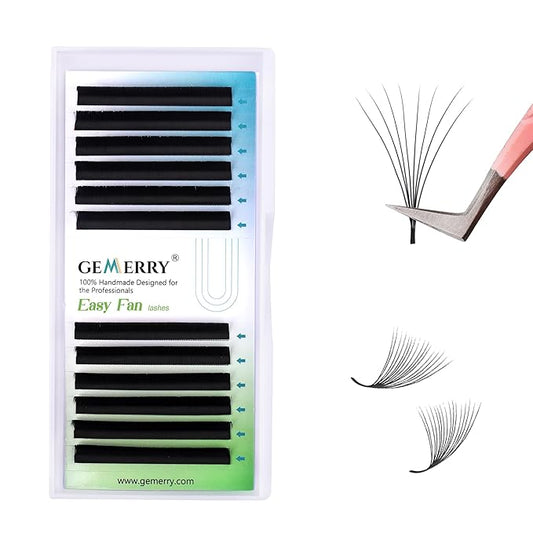 GEMERRY Eyelash Extension Volume Lash Extensions Rapid Blooming 03 05 07 C/D Curl 8-20mm Easy Fan Lash Extensions Mixed & Single Length Tray Self Fanning Lash Extension（0.07-D-10)