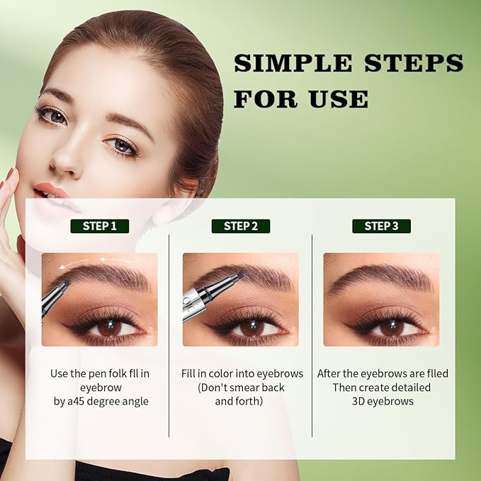 Microblading Eyebrow Pen,QIC Eyebrow 4 Tip Brow Pencil,Long-Lasting Natural Eyebrow Hair,Waterproof Magic Eyebrow Pencil Eyebrow Brush(Dark Brown)
