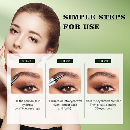 Microblading Eyebrow Pen,QIC Eyebrow 4 Tip Brow Pencil,Long-Lasting Natural Eyebrow Hair,Waterproof Magic Eyebrow Pencil Eyebrow Brush(Dark Brown)