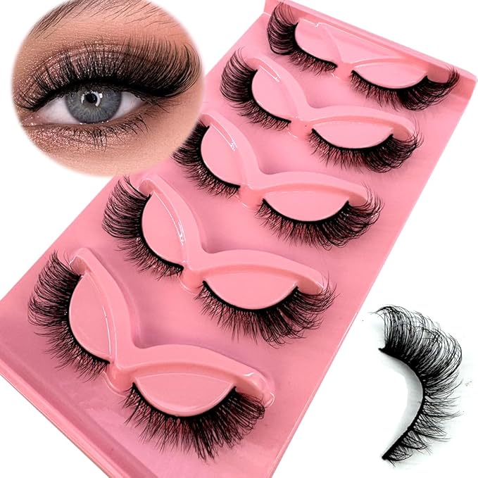 HBZGTLAD New 3D Cat-Eye Mink Eyelashes Curled Winged Natural Realistic Messy End Eye Elongated Thick False Eyelashes Soft Fake Eyelashes (V11)