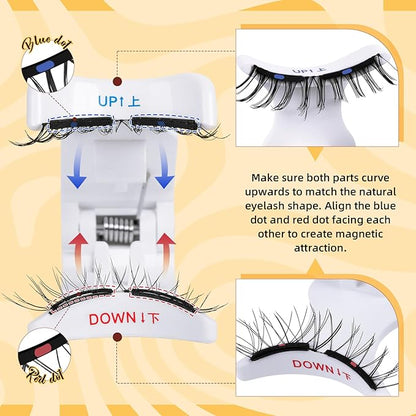 QUEWEL Soft Magnetic Eyelashes, Reusable No Glue Needed Magnetic Eyelashes Kit with Applicator Lash Clusters Kit without Eyeliner Easy to Wear and Remove (G-RC01)