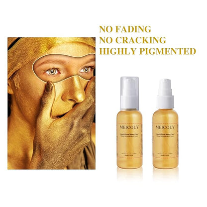 MEICOLY Cream Gold Face Body Paint,2.1Oz Smudge-proof Gold Body Paint,Water Based Washable Full Body Paint for Adults and Kids,Halloween SFX Special Effects Christmas Highlight Makeup,Metallic Gold