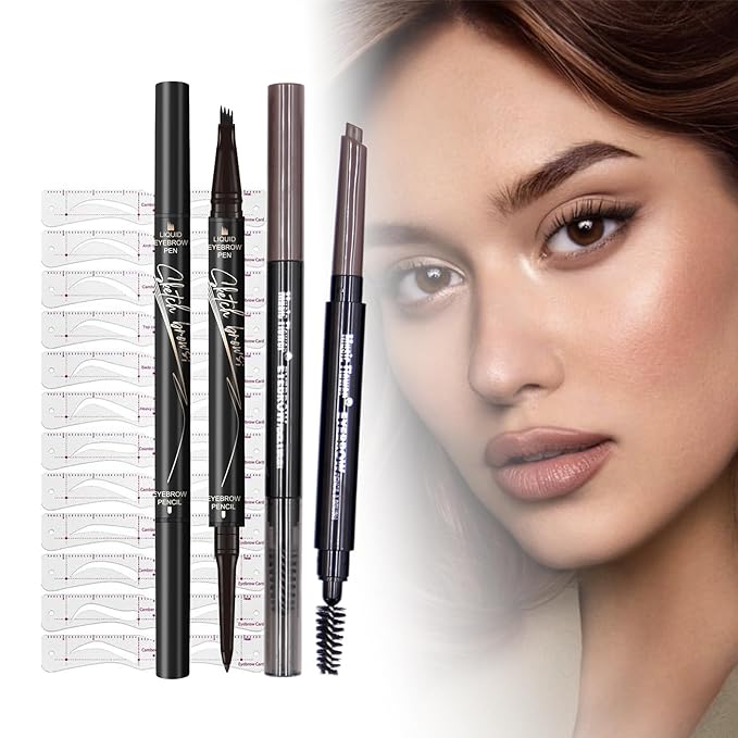 2-in-1 Dual Brow Pencil Set: Waterproof, Anti-Smudge, Anti-Oil, with Brush & Thick/Thin Tip (dark-004)