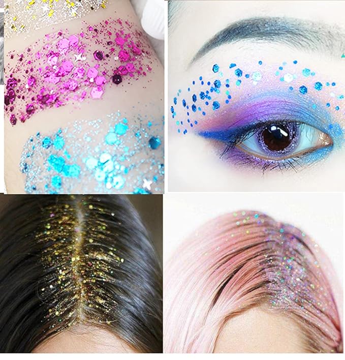 GL-Turelifes 30ml Sequins Chunky Glitter Liquid Eyeshadow Gel Festival Cosmetic Face Hair Nails Makeup Long Lasting Sparkling Easy to Apply, Easy to Remove (#06 Sliver)