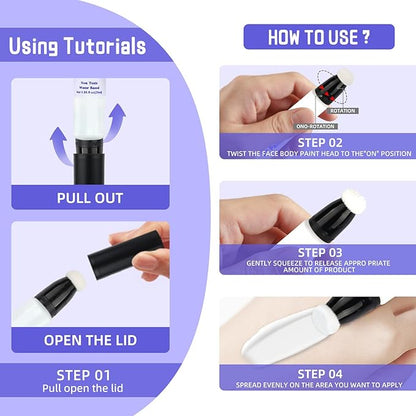 Go Ho UV Blacklight Neon Blue Face Body Paint,Water Based Bright Color Neon Fluorescent Body Paint with Cushion Applicator,Glow In The Dark Under UV Light Party Halloween Makeup Washable