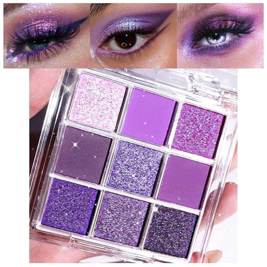 Purple and Pink Glitter Eyeshadow Palette Makeup,Lavender Mauve Light Pink Baked Eye Shadow Palette,Highly Pigmented Purple Makeup Pallet Long Lasting Waterproof Blendable Womens Eyeshadow