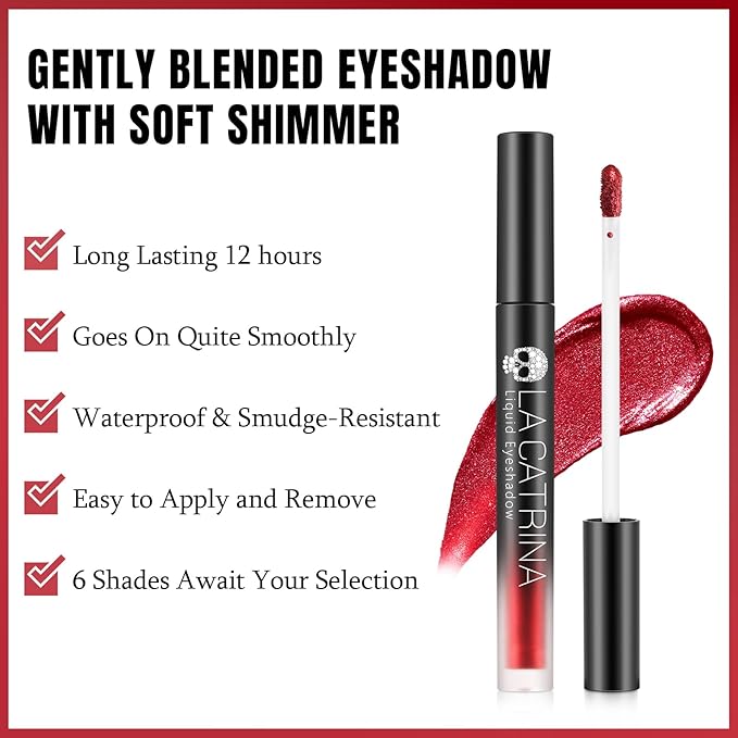 Liquid Red Metallic Eyeshadow - High Pigment Quick-Drying Sparkly Red Gothic Eyeshadow for Sensitive Eyes,Long Last Burgundy Eye Shadow/Eyeliner for Party,Club, Easy to Remove, Crease-proof & Vegan#07