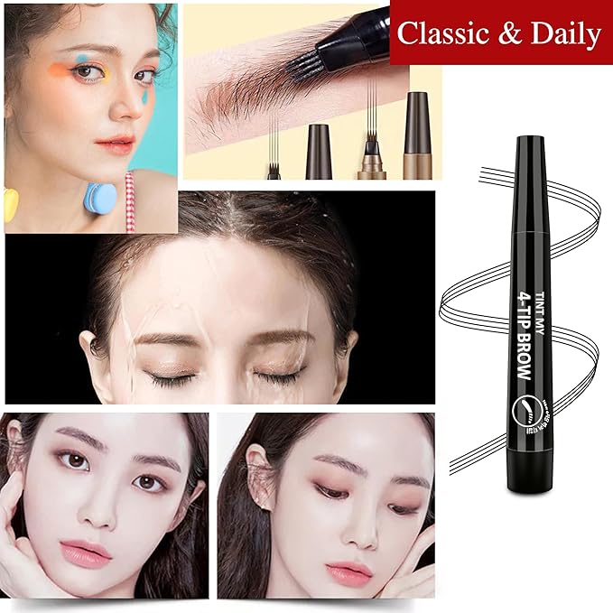 2024 New Magic Eyebrow Pencil, 3D Waterproof Microblading Eyebrow Pencil Contouring Pen, 4-point Brow Lifter, Natural Fine Stroke Microblading Eyebrow Pencil(Black&Light Brown)