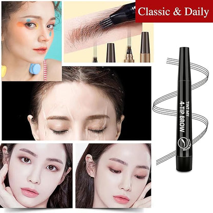 2024 New Magic Eyebrow Pencil, 3D Waterproof Microblading Eyebrow Pencil Contouring Pen, 4-point Brow Lifter, Natural Fine Stroke Microblading Eyebrow Pencil(Black&Light Brown)