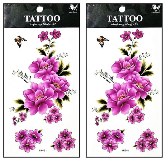 Tattoos 2 Sheets Colorful Beautiful Purple Jasmine Rose orchid flowers Temporary Fake Tattoos Fantasy Fashion Women Sexy Body Painting Tatoo Sticker for Kid Teens Men Women