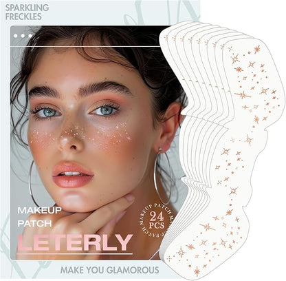 24 Pcs Glitter Freckles Face Tattoo,Rose Gold Face Glitter Makeup Patches Cute Sparkle Freckles Patches Waterproof Makeup Speckles for Face Accessories for Women Girls