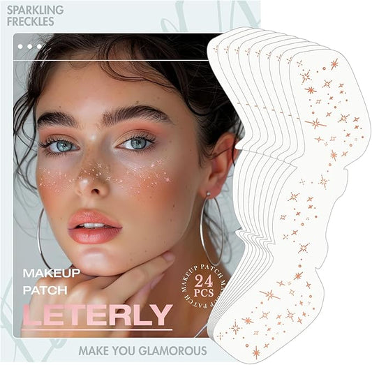 24 Pcs Glitter Freckles Face Tattoo,Rose Gold Face Glitter Makeup Patches Cute Sparkle Freckles Patches Waterproof Makeup Speckles for Face Accessories for Women Girls