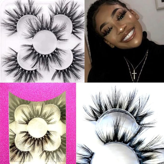 Sunniess False Eyelashes 8D Faux Mink Lashes 100% Handmade Reusable Natural Look Fake Eye lashes Cat-Eye Fluffy Wispy Lashes Dramatic Long Thick Volume Soft Lashes Packs