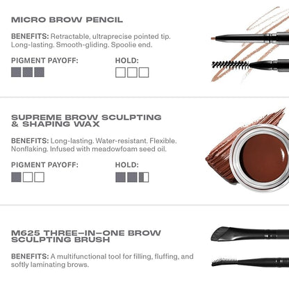Morphe High Archiever Everyday Essentials Brow Kit - Precision Micro Eyebrow Pencil, Tinted Sculpting Brow Wax & 3-in-1 Brush for Shaping, Filling & Defining - Almond (3 Count)
