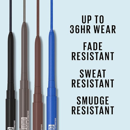 Maybelline Tattoo Studio Automatic Gel Pencil Waterproof Eyeliner, Blendable, Smudge Resistant, Matte Eyeliner For Up To 36HR Wear, Pitch Black (Smokey Black), Packaging May Vary