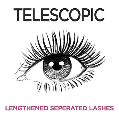L'Oreal Paris Makeup Telescopic Original Lengthening, Lash Separating Mascara with Dual Precision Brush, Washable, Blackest Black, 0.27 Fl Oz., 2 Count