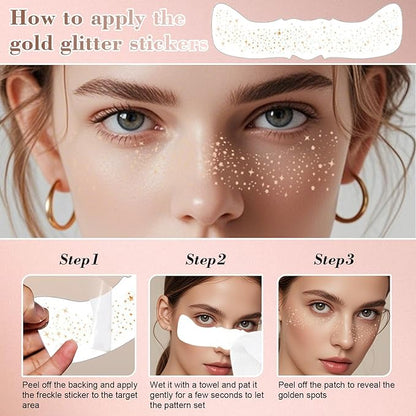 6 Pcs Glitter Freckles Face Tattoo,Waterproof Makeup Patches - Rose Gold,Glitter Speckles Patches,Glow Up Makeup Patches,Cosmetic Glitter for Face - Cute Glitter Makeup Accessories for Women