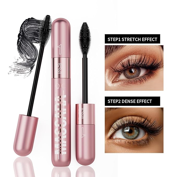 Mascara Brush Set with Long Lasting Mascara Pencil, Pink, black