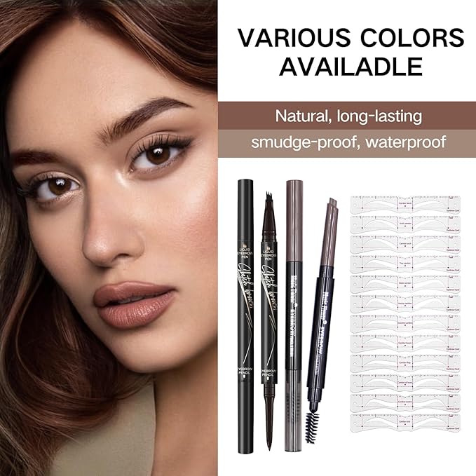 2-in-1 Dual Brow Pencil Set: Waterproof, Anti-Smudge, Anti-Oil, with Brush & Thick/Thin Tip (dark-004)