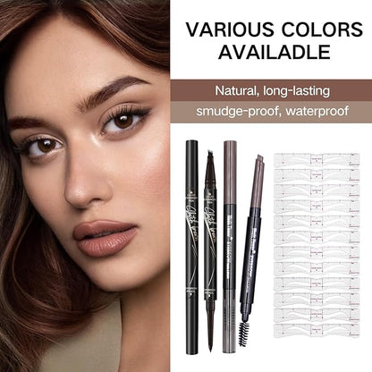 2-in-1 Dual Brow Pencil Set: Waterproof, Anti-Smudge, Anti-Oil, with Brush & Thick/Thin Tip (dark-004)