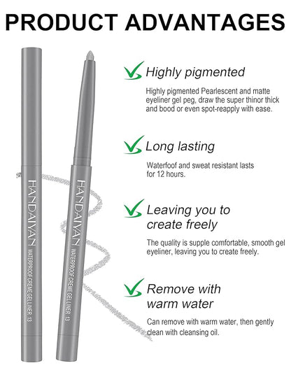 4PCS Shimmer Silver Pencil, Eye Liner Pencils, Waterproof Eyeliner Pencil & Smudge Proof Long-lasting, Eye Shadow, High-Pigmented Colorful, Retractable