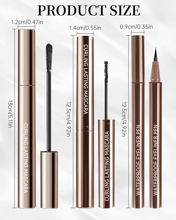 Mascara Eyeliner Pen Kit-2Pcs Longlasting Waterproof Mascara Eye Liner Pencil,Volume and Length Curling rimel de pestañas Liquid Eyeliner,Mother's Day Makeup Gift for Older Women 60 Plus-Set 01