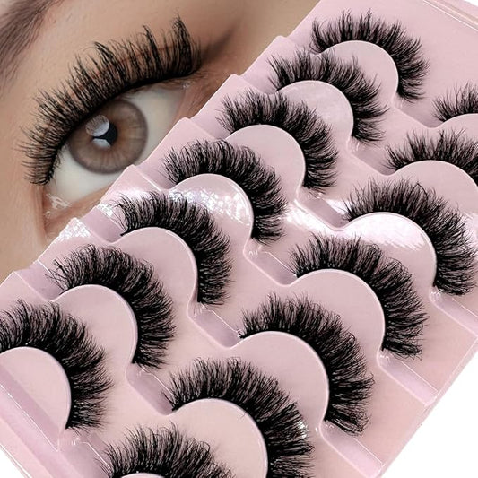 HBZGTLAD New 7 Pairs False Eyelashes Wispy Lashes Natural Look Fake Eyelashes Cat Eye Lashes Faux Mink Fluffy Strip False Lashes Pack (GT-7)
