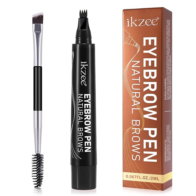 3D Microblading Eyebrow Pencil, 2024 New Waterproof Microblading Eyebrow Pencil Contouring Pen with 4 Fork Tip & Spoolie Brush, Precise Brush-Tip Create Natural Hair-Like Brows (#5 Black)