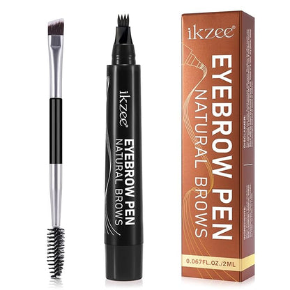 3D Microblading Eyebrow Pencil, 2024 New Waterproof Microblading Eyebrow Pencil Contouring Pen with 4 Fork Tip & Spoolie Brush, Precise Brush-Tip Create Natural Hair-Like Brows (#5 Black)