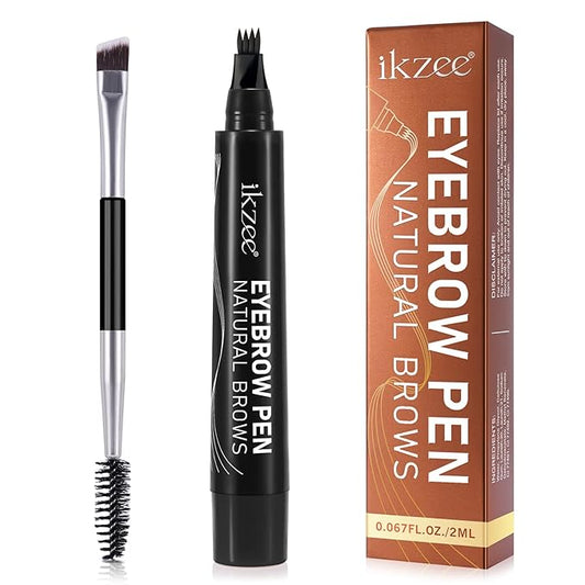 3D Microblading Eyebrow Pencil, 2024 New Waterproof Microblading Eyebrow Pencil Contouring Pen with 4 Fork Tip & Spoolie Brush, Precise Brush-Tip Create Natural Hair-Like Brows (#5 Black)