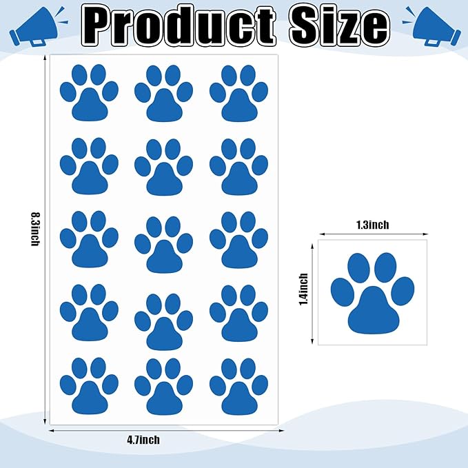 Harloon 20 Sheets 300 Pcs Paw Prints Temporary Tattoos Paws Foot Temporary Tattoo Removable Dog Stickers for Women Face Body Arm(Blue)