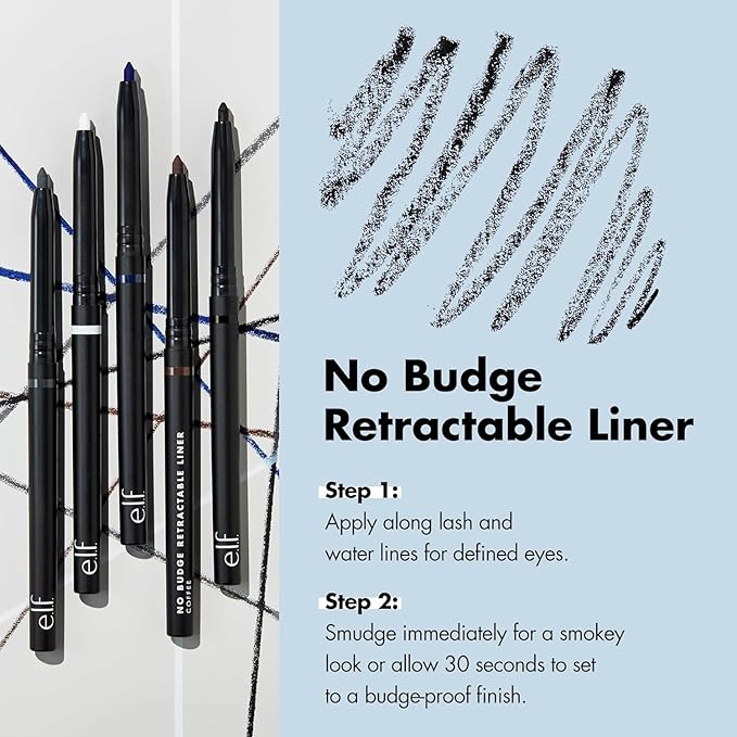e.l.f. No Budge Retractable Eyeliner, Creamy, Ultra-Pigmented & Waterproof, Creates Bold & Defined Lines, Vegan & Cruelty-Free, Grey