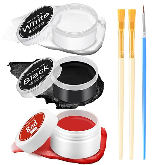 White Black Red Face Paint Clown Makeup Kit for Kids Adults,Oil Based Face Body Paint with Brushes for Halloween Cosplay Zombie Vampire SFX Makeup Kit