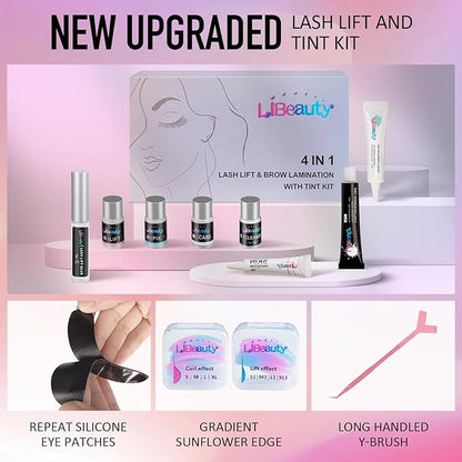 Libeauty Eyelash Lift and Tint Kit Fast Curling Coloring Lash Perm Black Dye Kit With L&C Shapes Lash Lifting Pads Suitable for Salon & Home Use