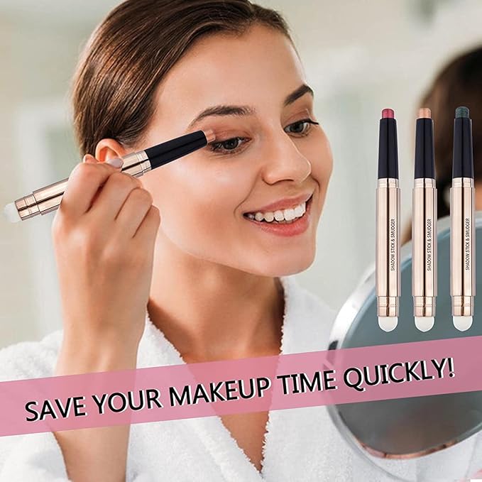 White Eyeshadow Stick Makeup, Highlighter Matte Cream Eye Shadow Pencil, Waterproof Hypoallergenic Long Lasting Crayon, Glitter Primer Palette Shimmer Eyeliner Pen wiht Soft Brush