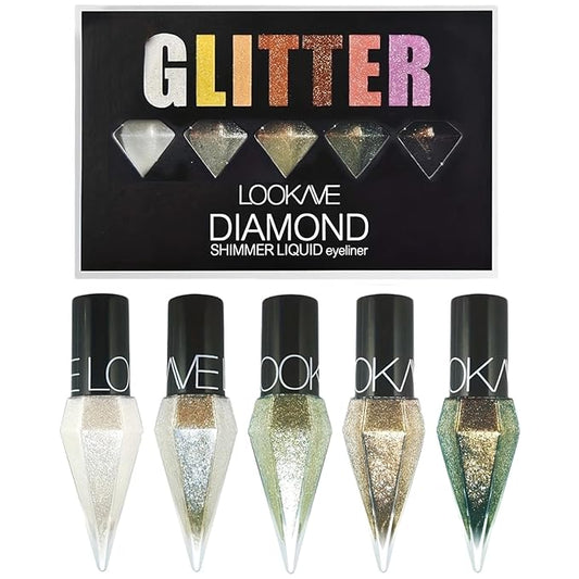5 Pcs Glitter Eyeliner Liquid Eyeshadow Diamond Colorful Set with Shimmer and Waterproof for Gift Eye Glitter Makeup (Type B)