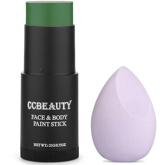 CCbeauty Witch Green Face Paint Stick, Face Painting Kit, Non Toxic SFX Makeup For Grinch Monster Halloween Costume Cosplay,Professional Body Paint,Full Coverage Painting Foundation With Makeup Sponge