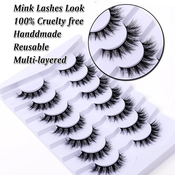 Cat Eye Natural Lashes Wispy False Eyelashes Short Fluffy Fake Lashes- 7 Pairs, ZG86