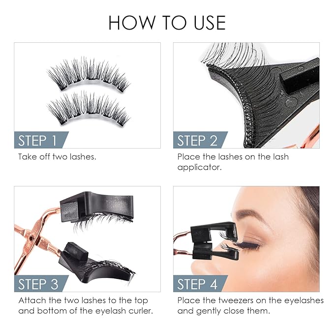 Magnetic Eyelashes, 3D Natural Look Dual Magnetic Lashes Kit with Applicator & Eyelash Comb, without Eyeliner, Reusable & Waterproof False Eyelashes, 8 Count