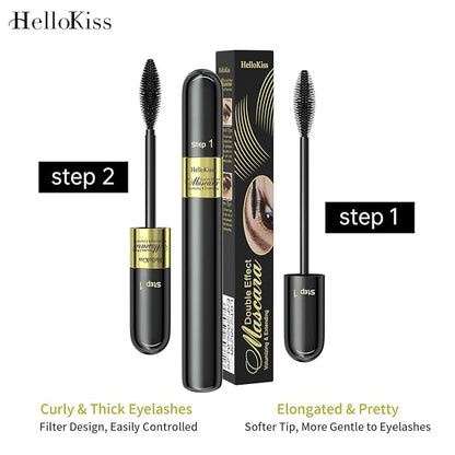 Waterproof 2in1 Mascara Cool Black Volume Length Mascara Long-lasting Curling Smudge-proof No Clumping