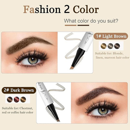 Microblading Eyebrow Pen-Upgraded Eye Brow Pencils for Women Brown with Micro-Fork Tip Applicator, Smudge-Proof and Waterproof Eyebrow Pencil for Natural Hair-Like, Last All-Day Wear, Light Brown