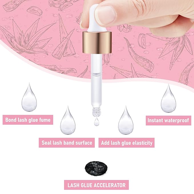 Lash Bonder for Eyelash Extensions Super Bonder Glue Accelerator with 10Pcs cotton swab Lash Extension Sealant Longer Retention Waterproof Oil-proof Special Dropper design for Dose Control(Aloe,15ml)