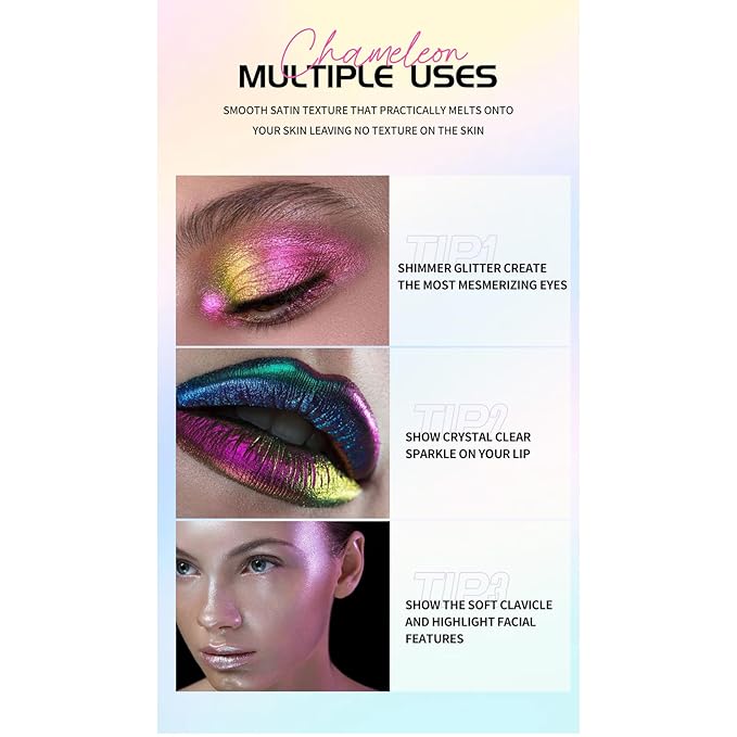 Liquid Glitter Eyeshadow, Metallic Glitter Shimmer Eye Looks Waterproof Long Lasting Quick-Drying Sparkling Eye Shadow Makeup Chameleon 02#