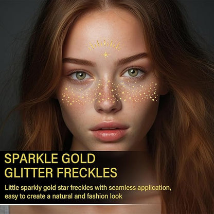 50 Pcs Makeup Patches,Gold-Face Glitter Speckles Patches,Glitter Freckles Face Tattoo, Sparkle Makeup Patches,Glow Up Makeup Patches,Waterproof Face Glitter Speckles Patches for Helloween (Gold)