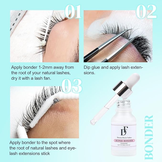 Lash Primer and Bonder Kit for Eyelash Extensions 15+15ml Super Bonder Glue Accelerator Increase Adhesive Bonding Power Eyelash Primer Pretreatment for Semi Permanent Lash Extensions-Pink