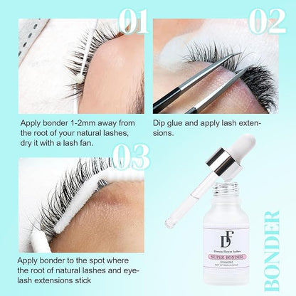 Lash Primer and Bonder Kit for Eyelash Extensions 15+15ml Super Bonder Glue Accelerator Increase Adhesive Bonding Power Eyelash Primer Pretreatment for Semi Permanent Lash Extensions-Pink